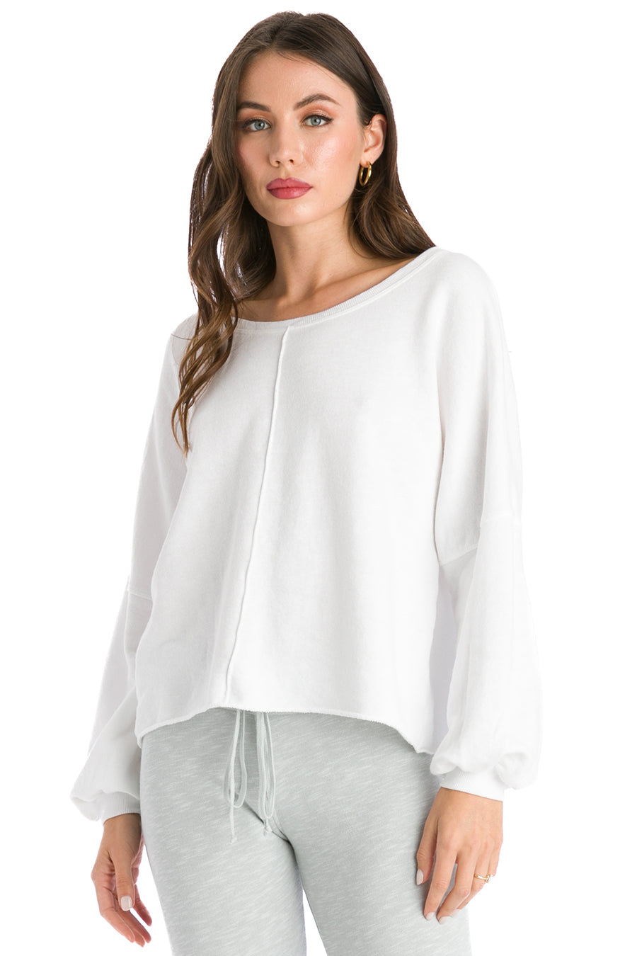 White balloon sleeve sweatshirt online