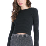 Vintage Stripe Bell Sleeve Ribbed Tee