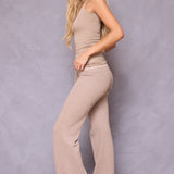 Striated Wide Leg Drawstring Sweatpant