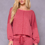 Striated Balloon Sleeve Crop Sweatshirt