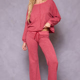 Striated Wide Leg Drawstring Sweatpant