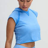 Raw Edge Crop Short Sleeve Fleece Hoodie