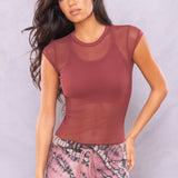 Cap Sleeve Long Mesh Tee