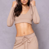 Raw Edge Crop Sweatshirt Fleece Hoodie