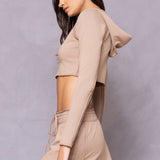 Raw Edge Crop Sweatshirt Fleece Hoodie