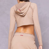 Raw Edge Crop Sweatshirt Fleece Hoodie