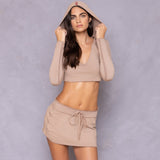 Raw Edge Crop Sweatshirt Fleece Hoodie