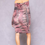 Mini Tonal Stripe Off Shoulder Midi Dress