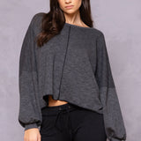 Trifecta French Terry Balloon Sleeve Crop Sweatshirt