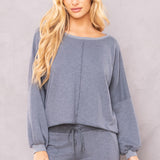 Trifecta French Terry Balloon Sleeve Crop Sweatshirt