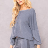 Trifecta French Terry Balloon Sleeve Crop Sweatshirt