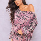 Striated Balloon Sleeve Crop Sweatshirt