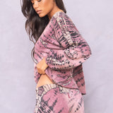 Striated Balloon Sleeve Crop Sweatshirt