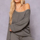 Striated Balloon Sleeve Crop Sweatshirt