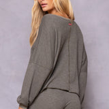 Striated Balloon Sleeve Crop Sweatshirt