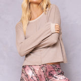 Striated Balloon Sleeve Crop Sweatshirt