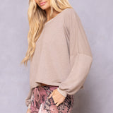 Striated Balloon Sleeve Crop Sweatshirt
