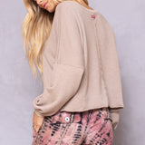 Striated Balloon Sleeve Crop Sweatshirt