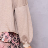 Striated Balloon Sleeve Crop Sweatshirt