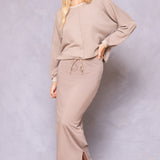 Striated Balloon Sleeve Crop Sweatshirt