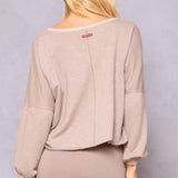 Striated Balloon Sleeve Crop Sweatshirt