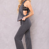 Striated Wide Leg Drawstring Sweatpant