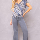 Striated Wide Leg Drawstring Sweatpant