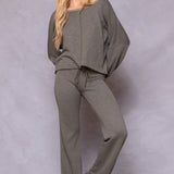 Striated Wide Leg Drawstring Sweatpant