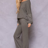 Striated Wide Leg Drawstring Sweatpant