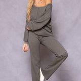 Striated Wide Leg Drawstring Sweatpant