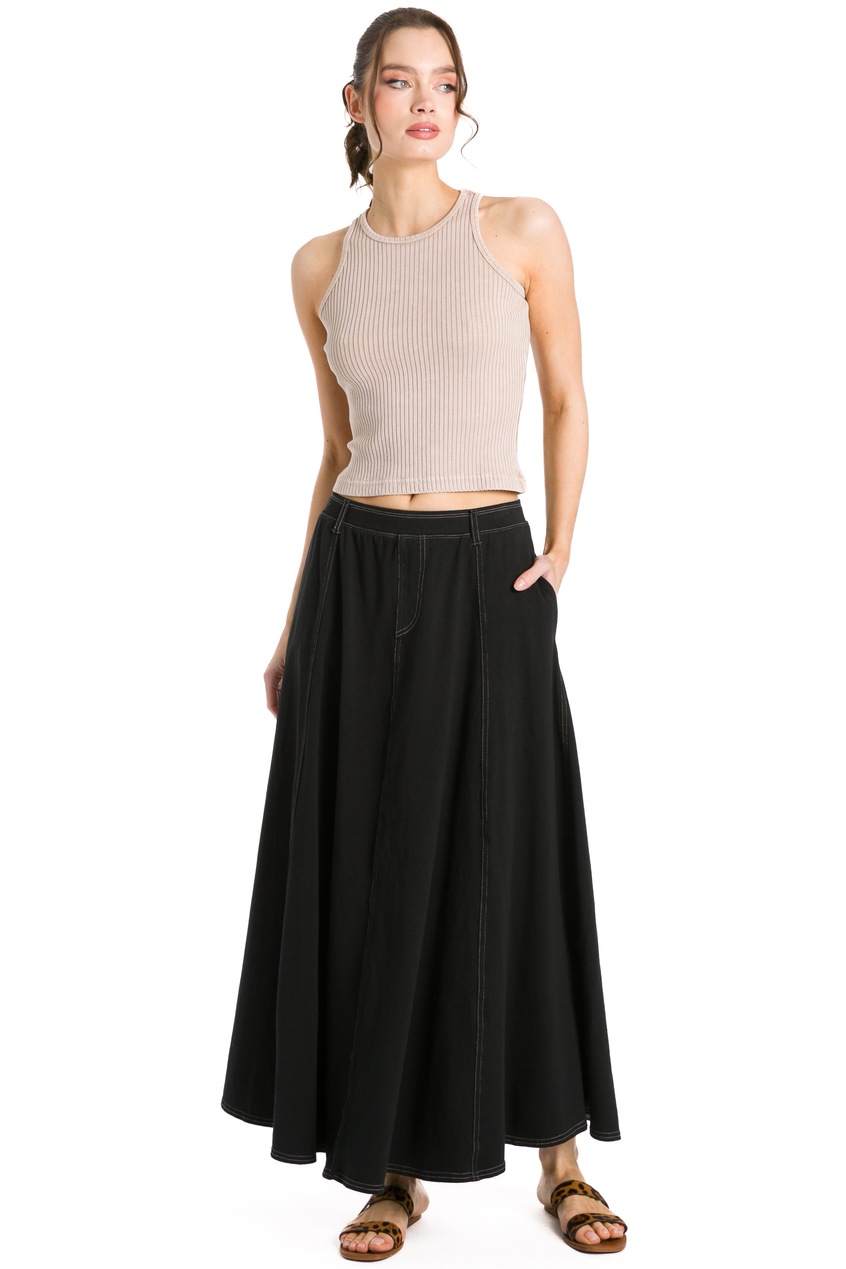 [JILLSTUART]★ Panel Detailed Cotton Blend Flared Skirt Elastic panel flared skirt - Women | MANGO OUTLET USA
