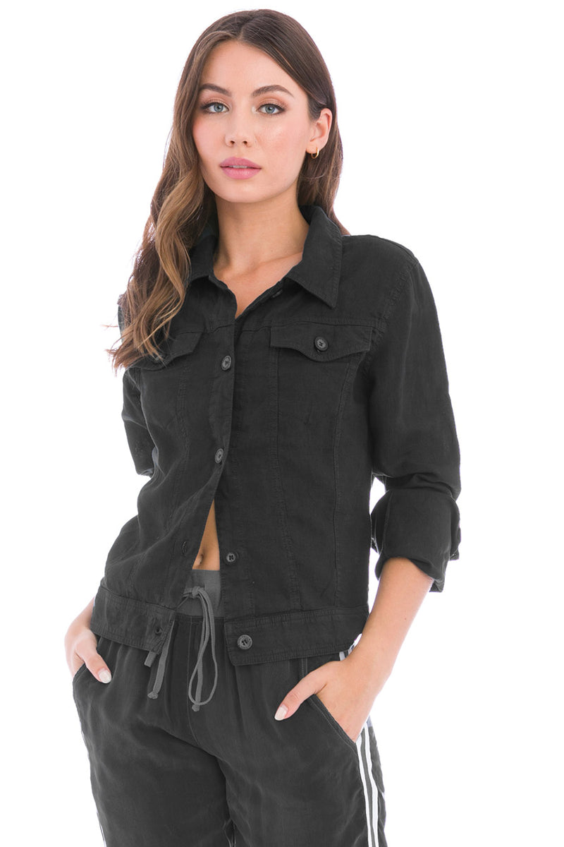 Black linen jean online jacket